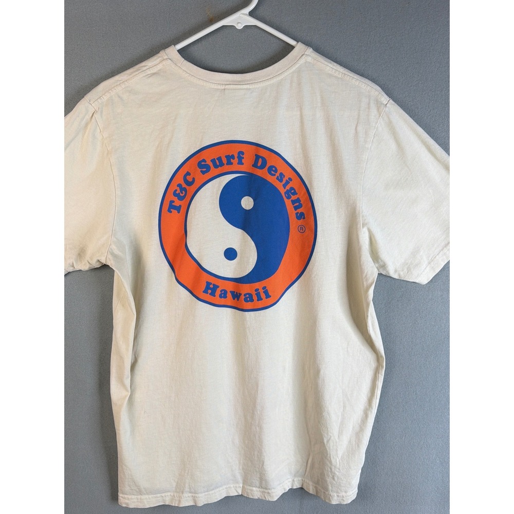 T&C Surf Designs Mens Large T-Shirt Cream Yin Yang Hawaii Organic Cotton - Picture 4 of 9
